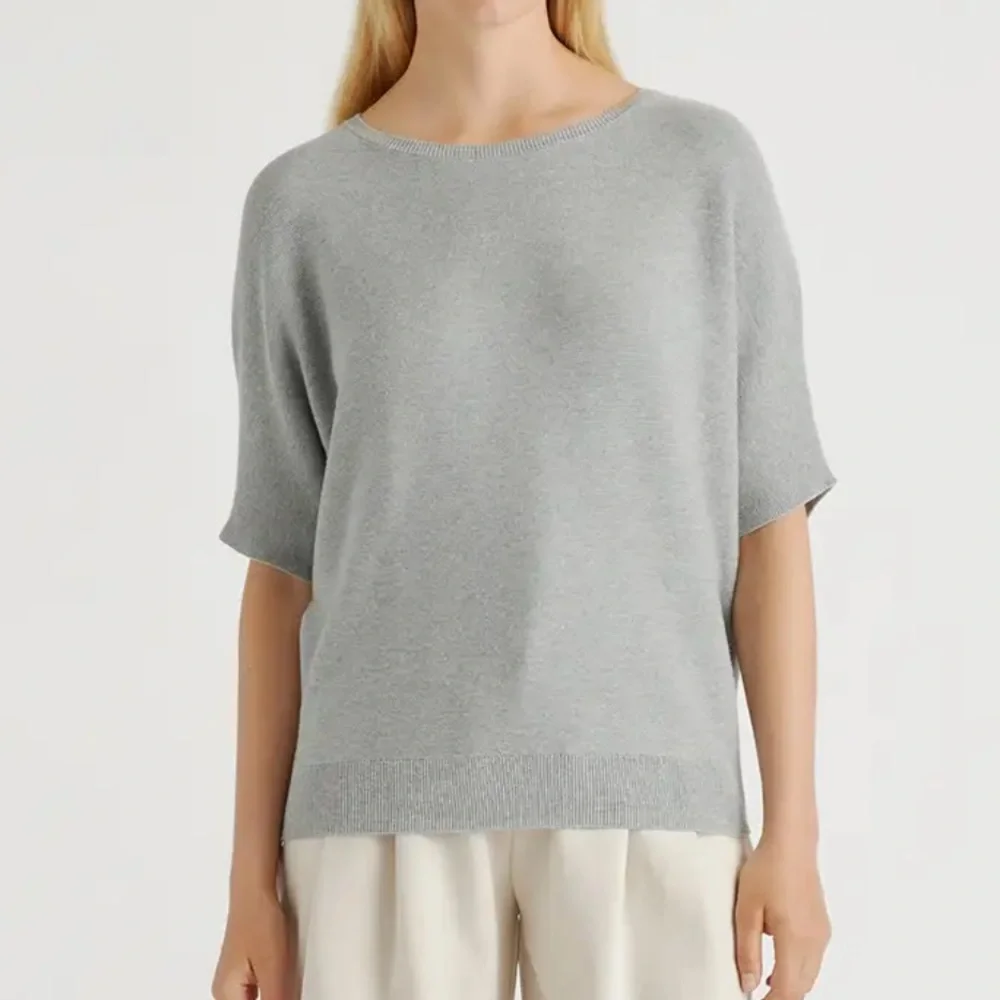 Quince Lightweight Cotton Cashmere LinkStitch Dolman Sweater Heather Grey XS NWT